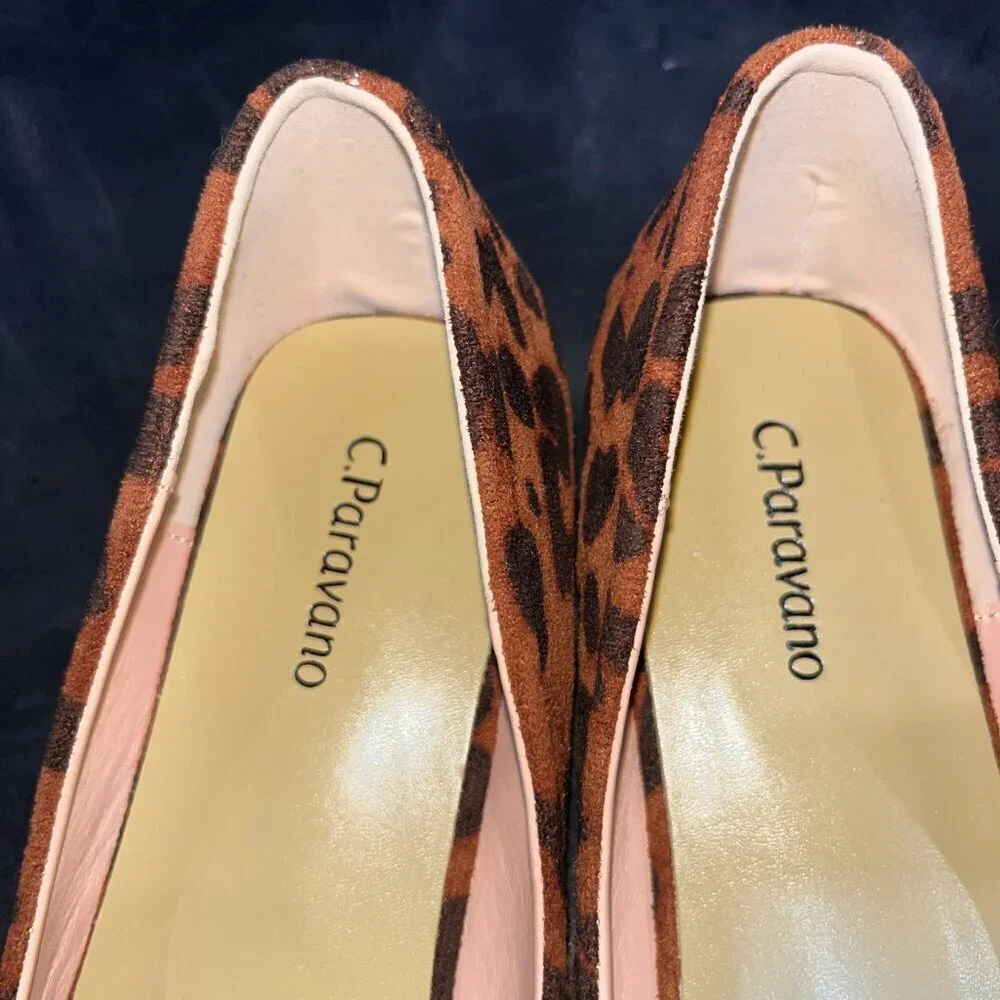 C.PARAVANO BOWKNOT SUEDE LEOPARD AIDA SQUARE TOE BALLET FLATS - NWOB - SIZE 41.5